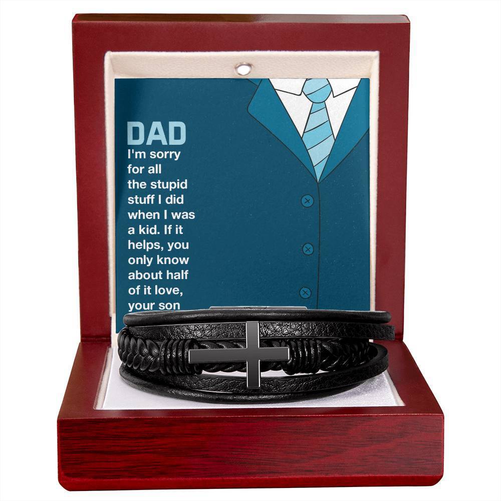 To My Dad You Only Know About Half Men's Cross Bracelet - Vegan Leather With St
